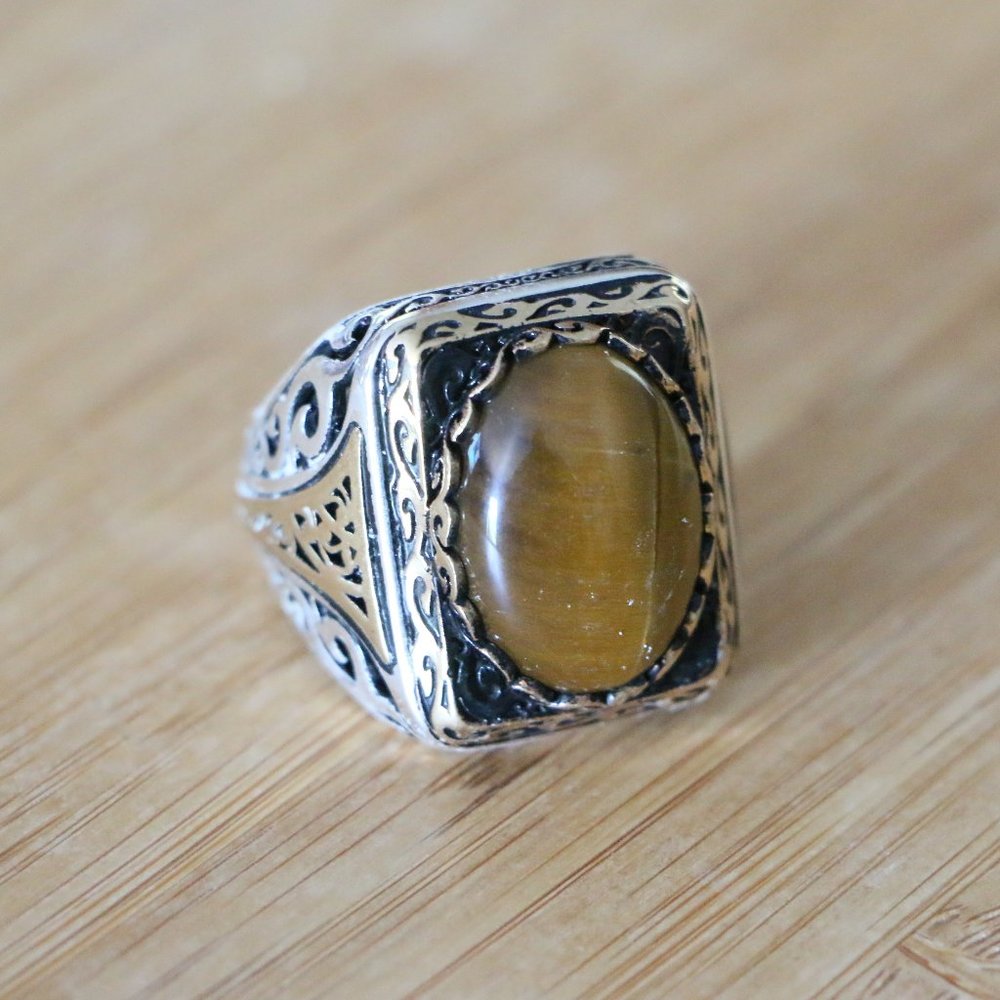 925 Sterling Silver Men's Ring with Tiger Eye -Super Elegant - Picture 8 of 13
